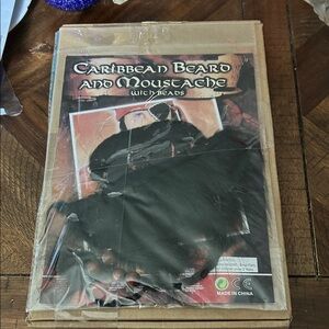 Caribbean Black Beard and Moustache Set with Brown Beads